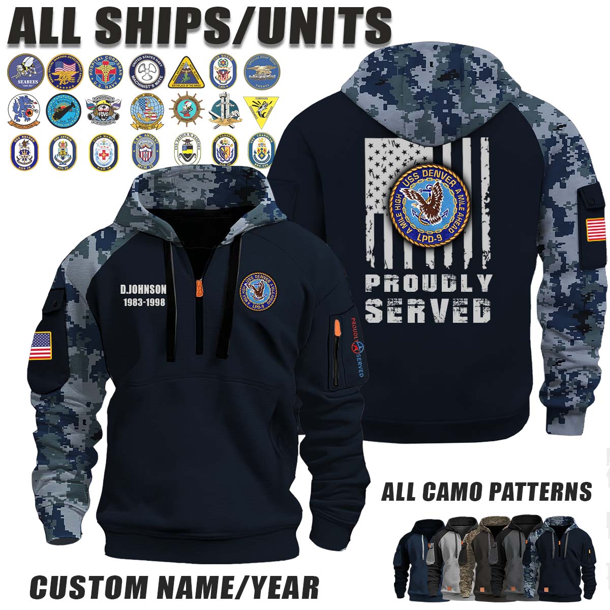 USS Denver (LPD-9)-1_Camo Halfzip Hoodie