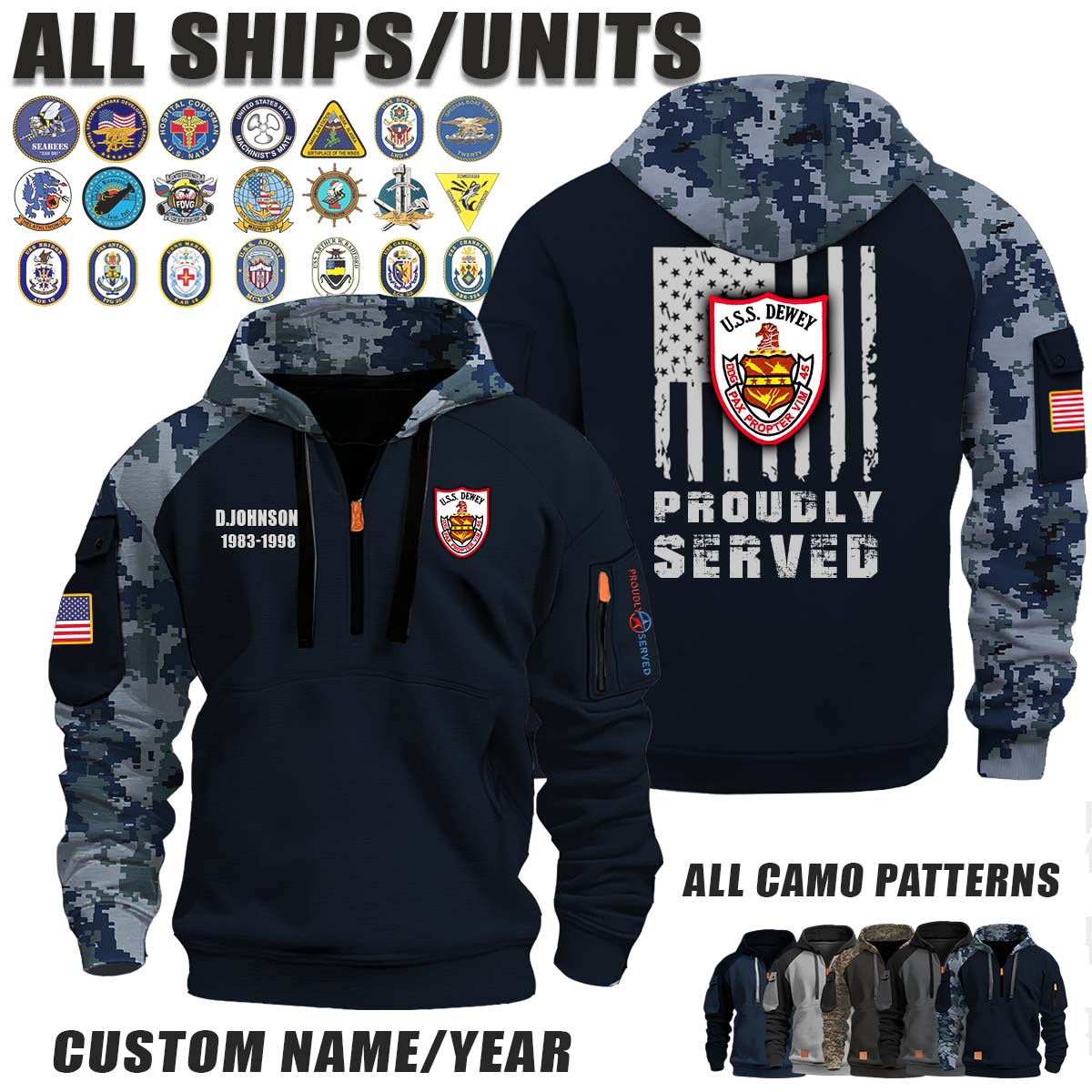 USS Dewey (DDG-45)_Camo Halfzip Hoodie