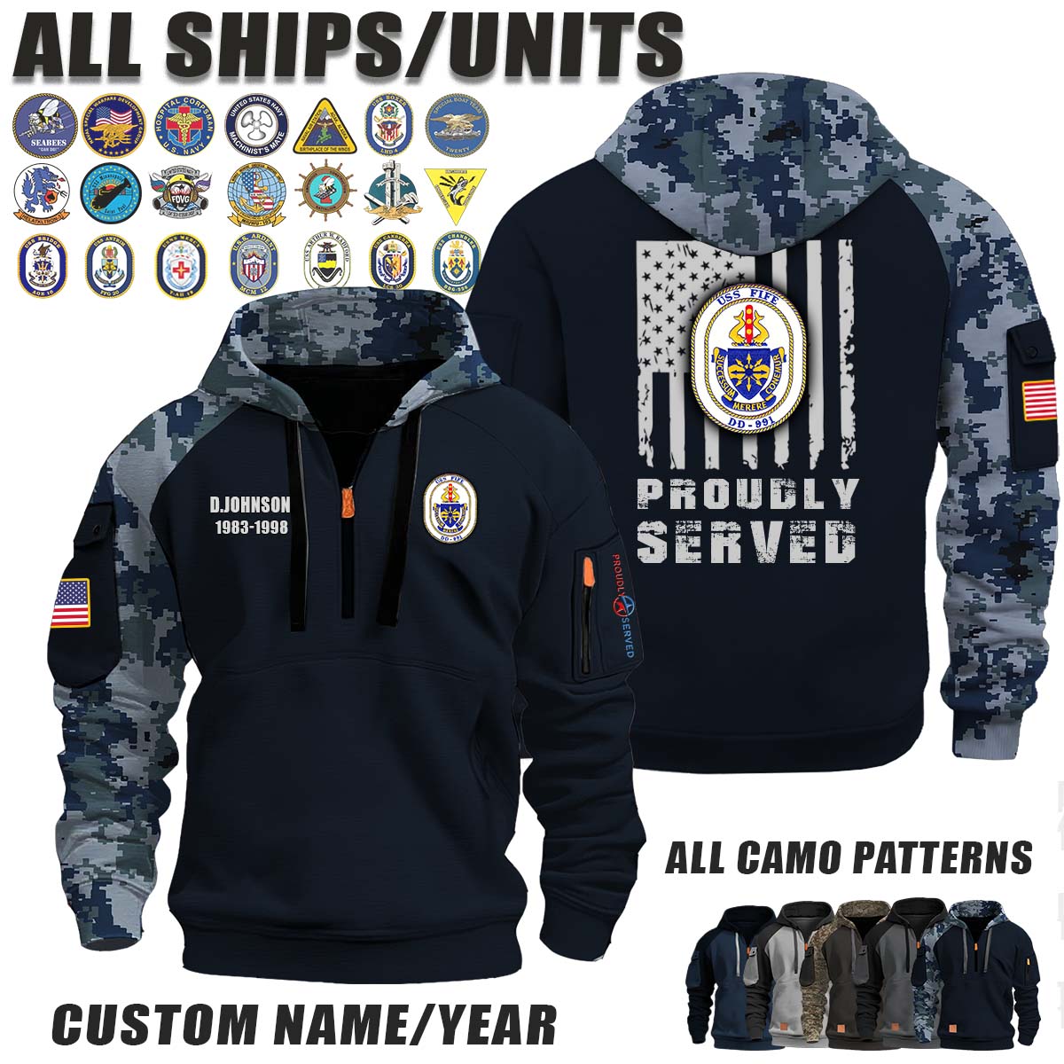 USS Fife (DD-991)_Camo Halfzip Hoodie