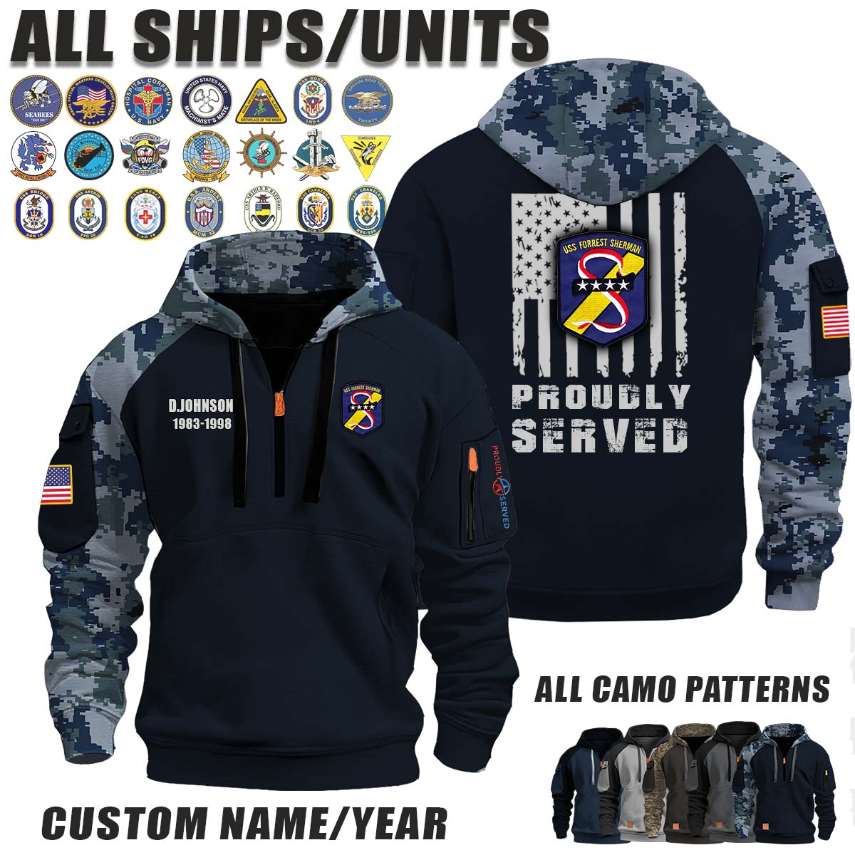 USS Forrest Sherman (DD-931)_Camo Halfzip Hoodie