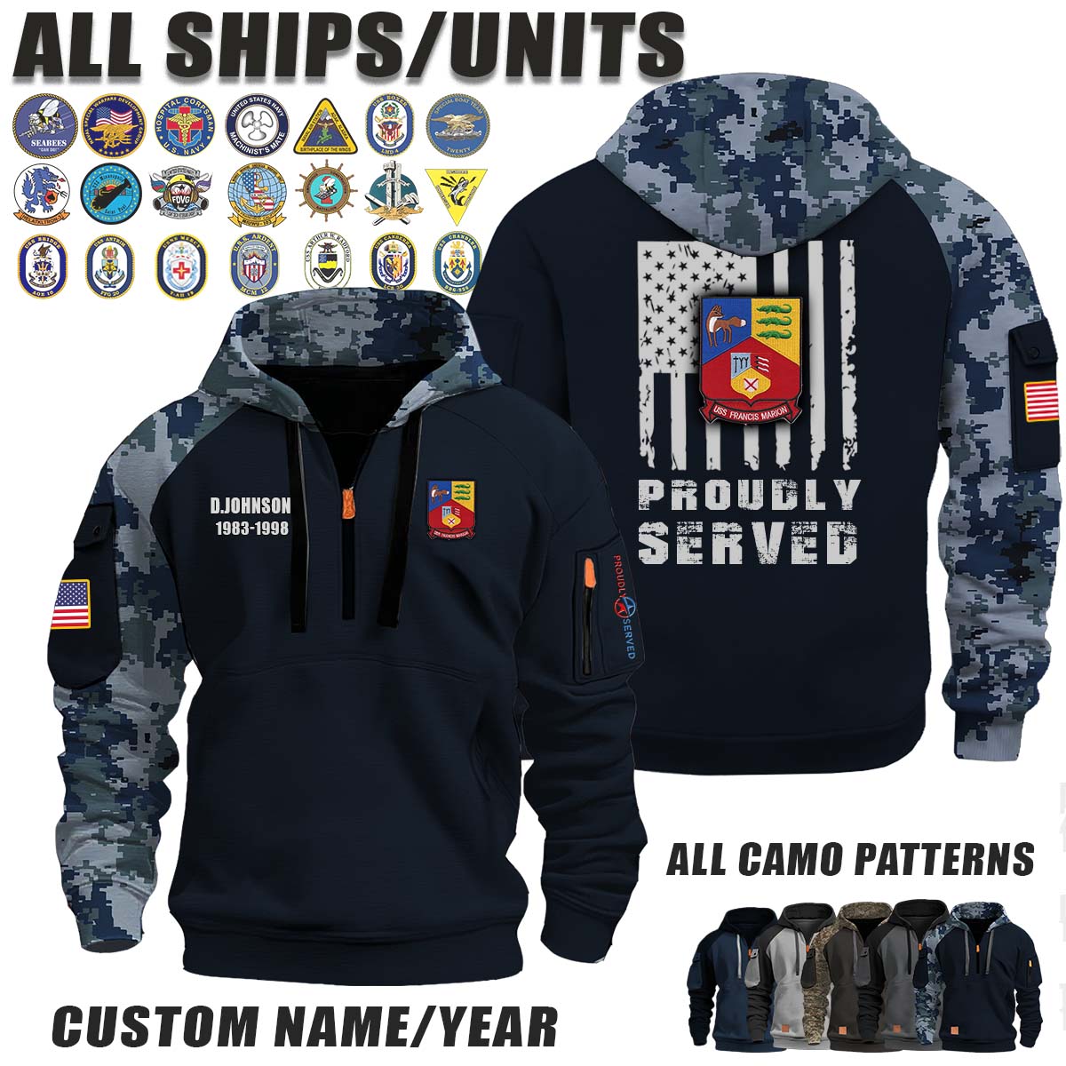 USS Francis Marion (APA-249)_Camo Halfzip Hoodie