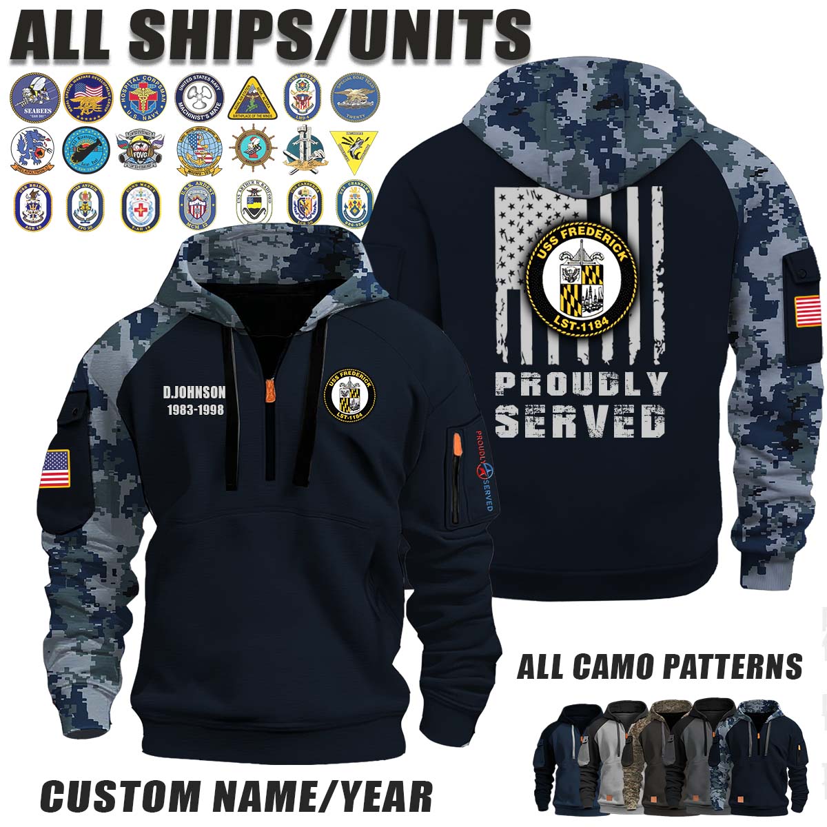 USS Frederick (LST-1184)_Camo Halfzip Hoodie