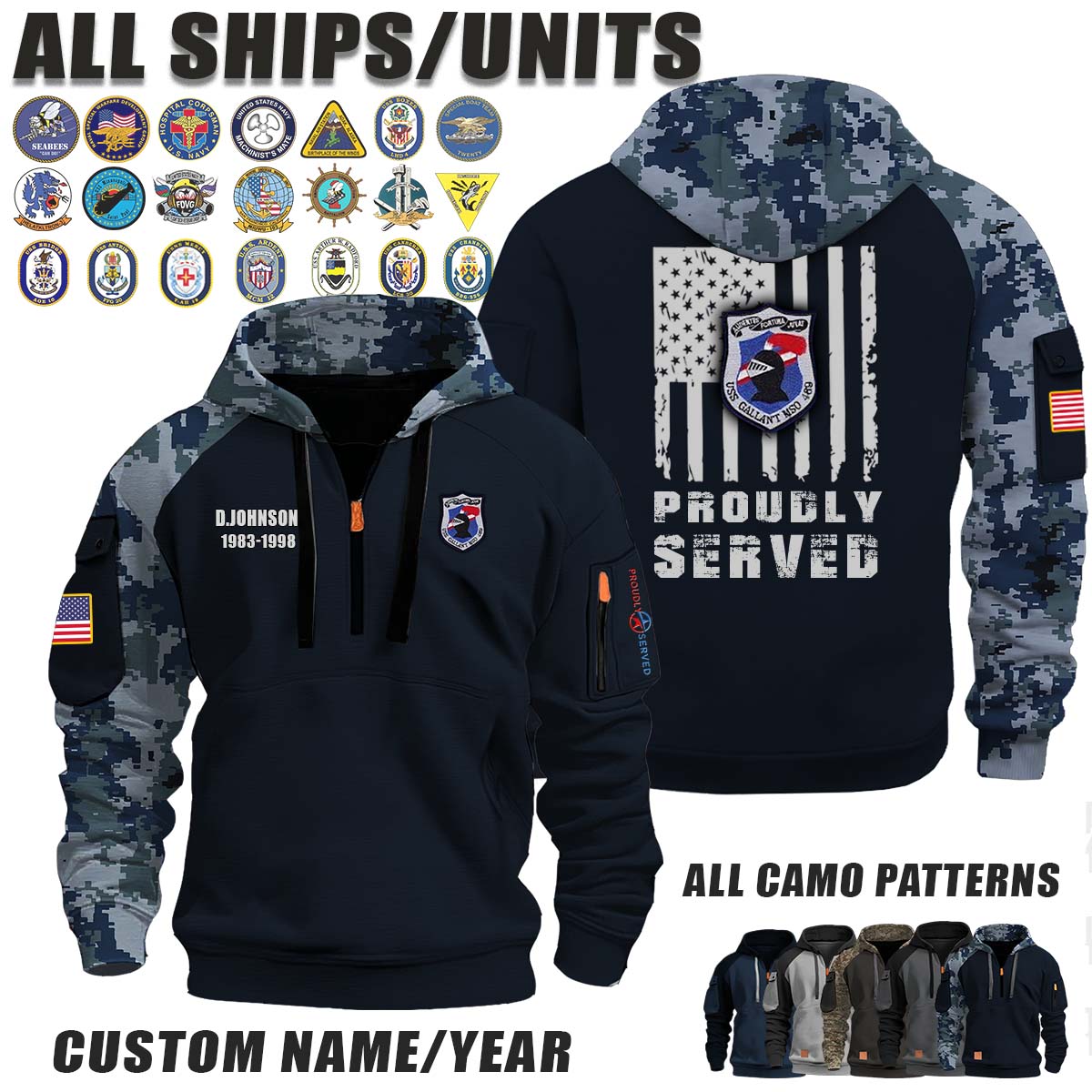 USS Gallant (MSO-489)_Camo Halfzip Hoodie