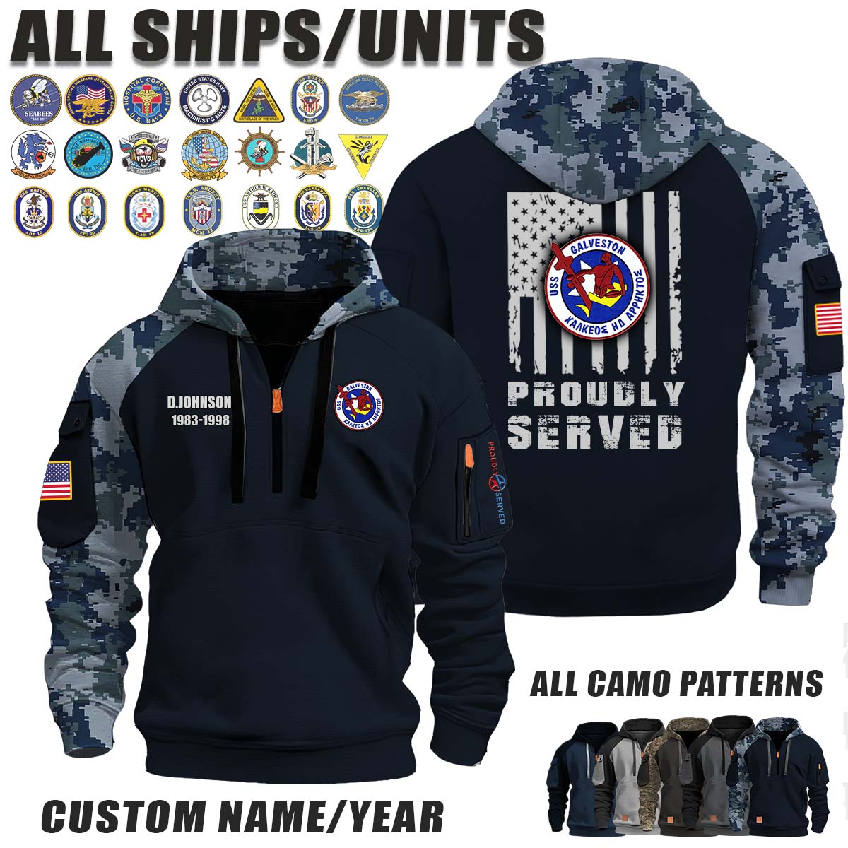 USS GALVESTON (CLG-3)_Camo Halfzip Hoodie