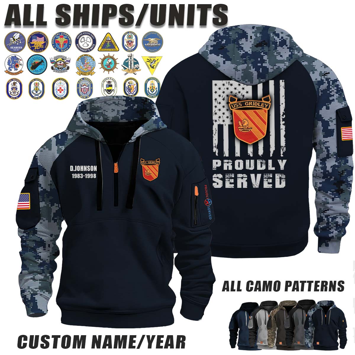 USS Gridley_Camo Halfzip Hoodie