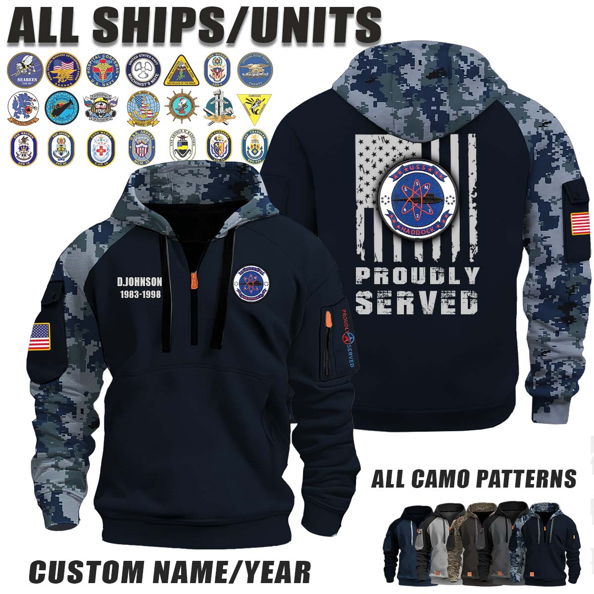 USS Haddock (SSN-621)_Camo Halfzip Hoodie