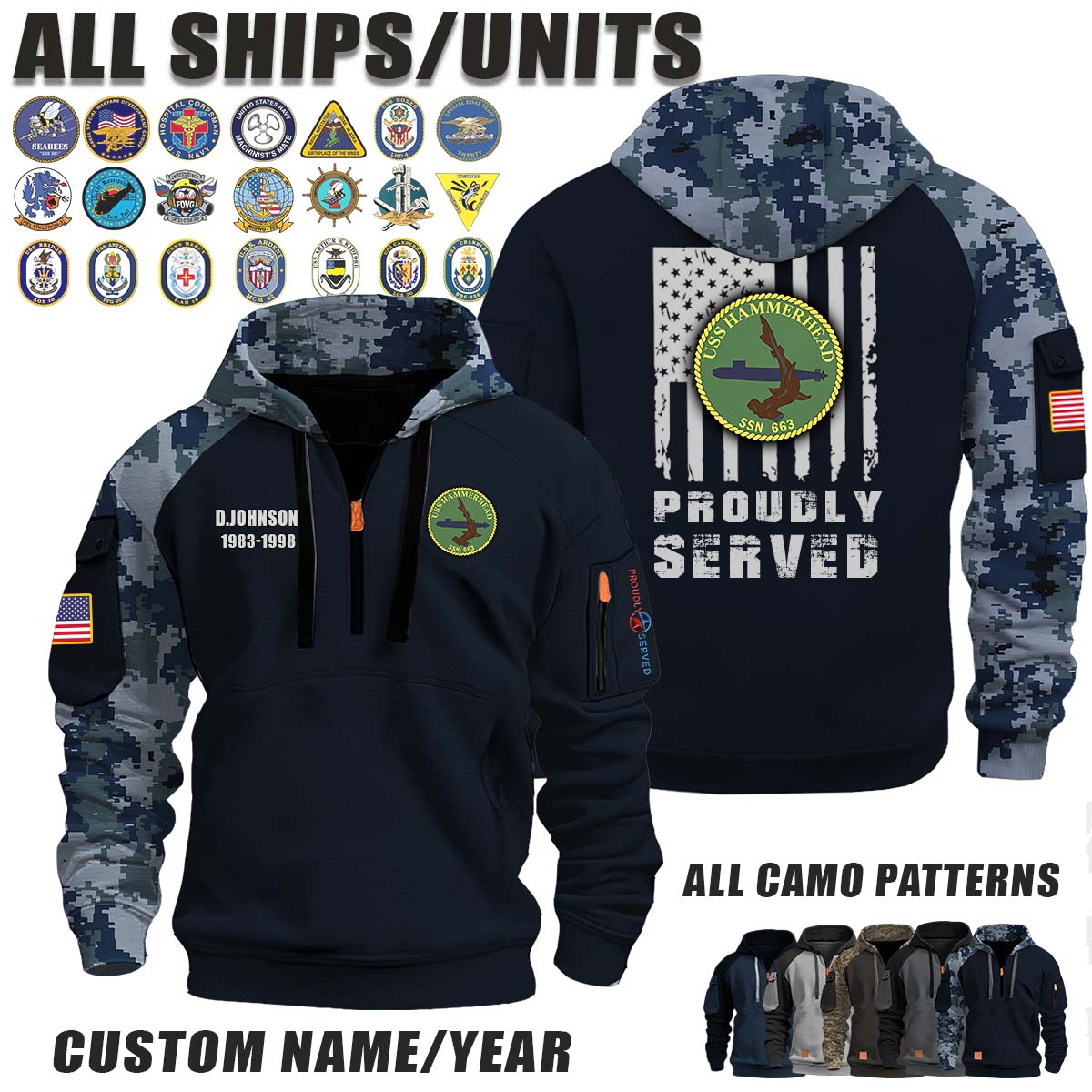 USS Hammerhead (SSN-663)_Camo Halfzip Hoodie