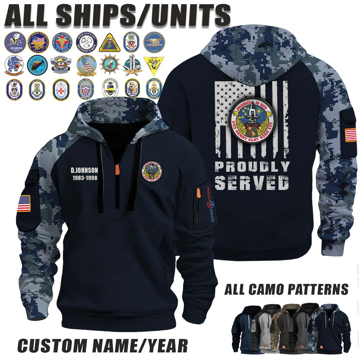 USS Henry Clay (SSBN-625)_Camo Halfzip Hoodie