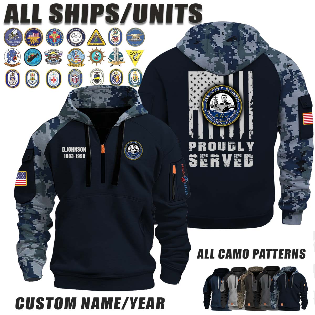 USS John F. Kennedy (CVN-79)_Camo Halfzip Hoodie