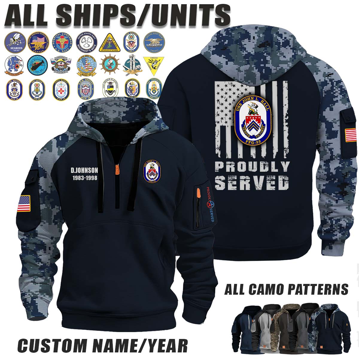 USS John L. Hall (FFG-32)_Camo Halfzip Hoodie
