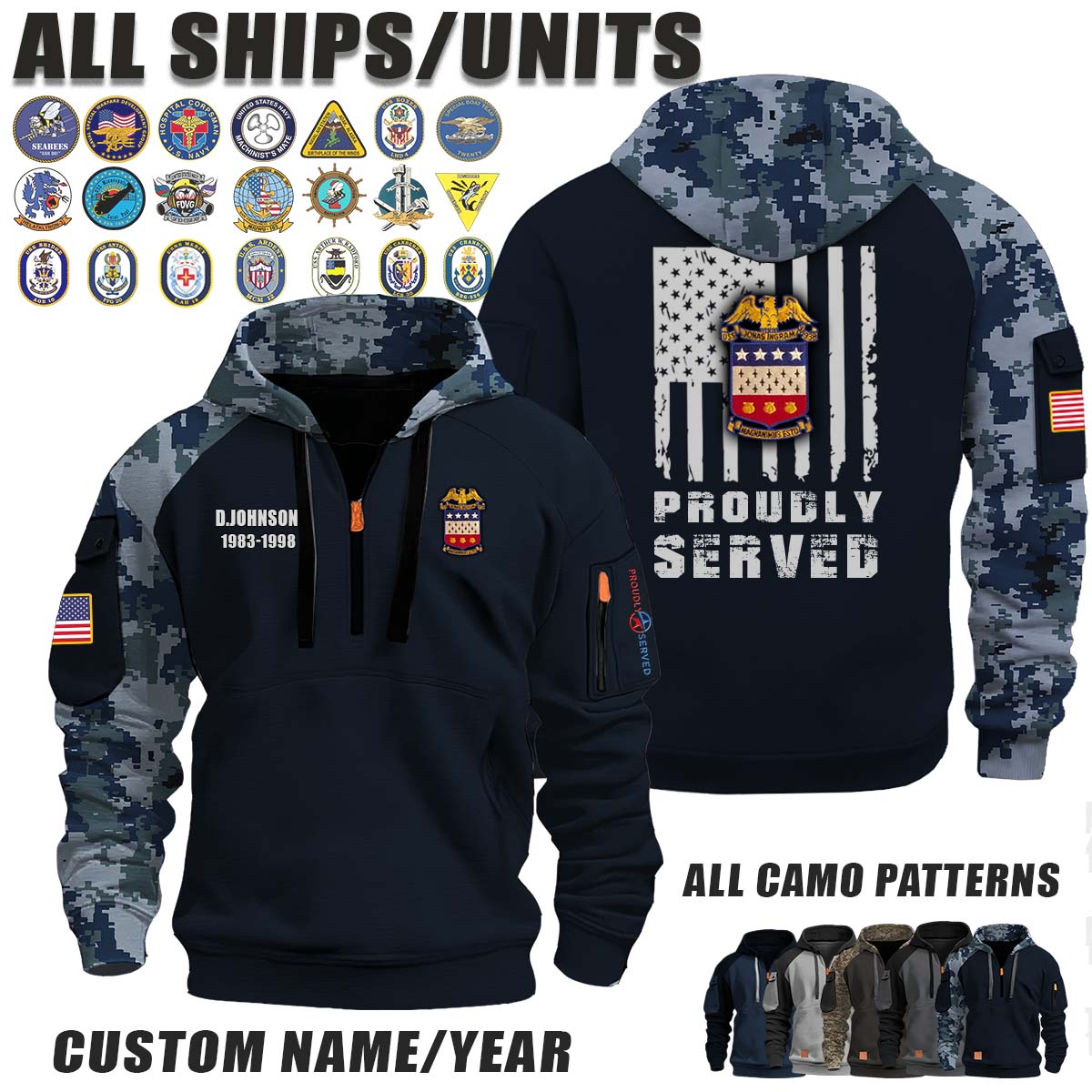 USS Jonas Ingram (DD-938)_Camo Halfzip Hoodie