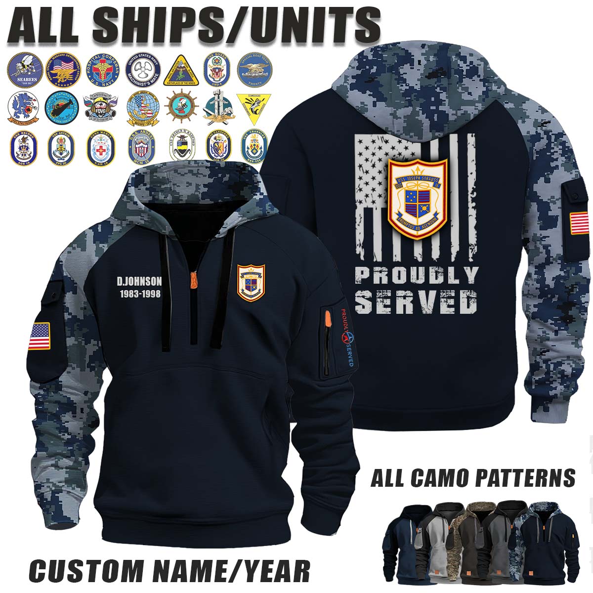 USS Joseph Strauss (DDG-16)_Camo Halfzip Hoodie