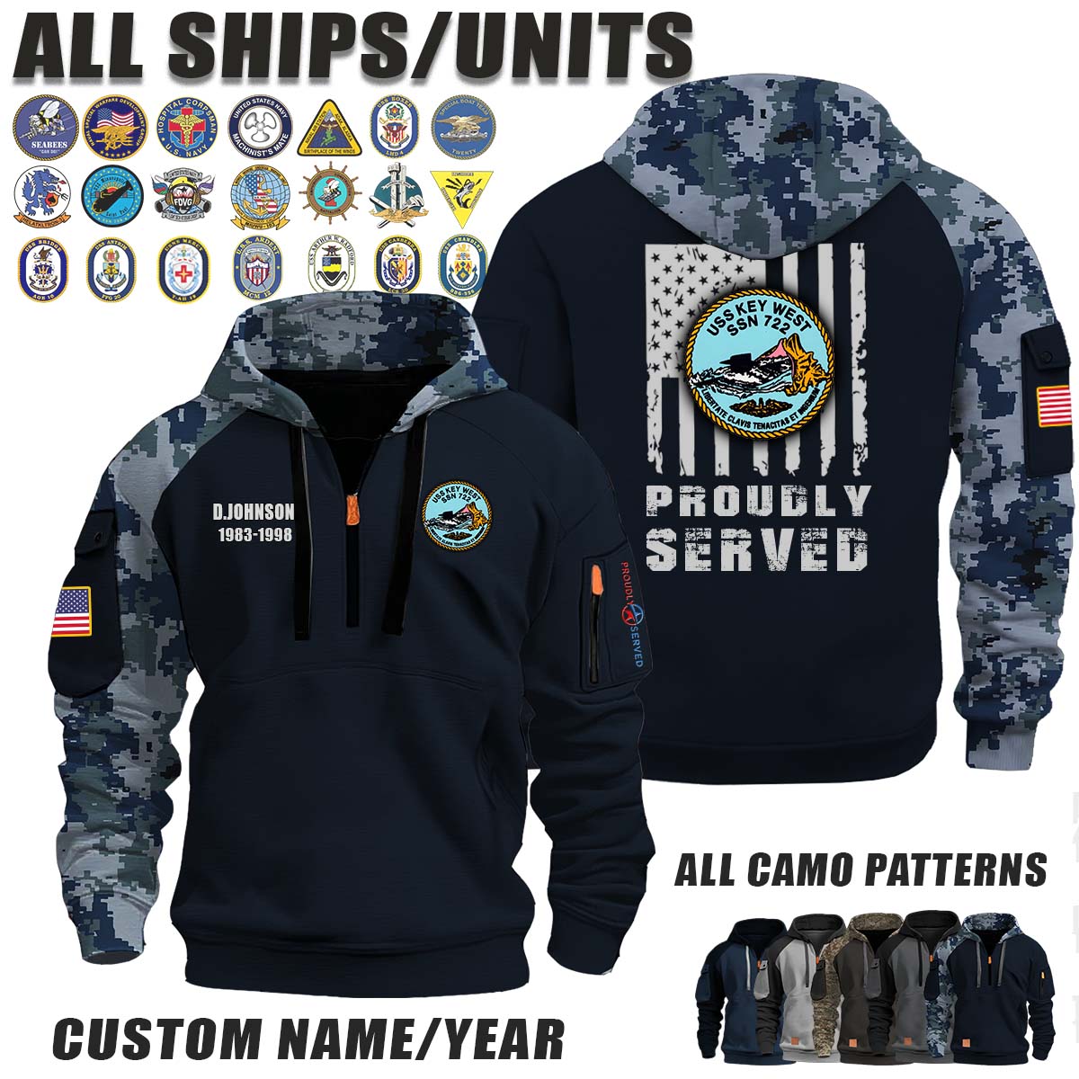 USS Key West (SSN-722)_Camo Halfzip Hoodie
