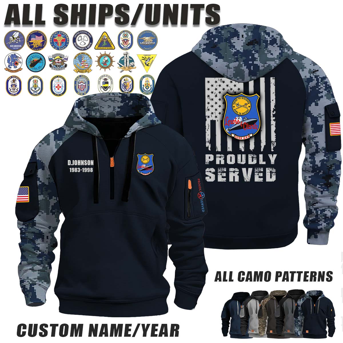 USS LEWIS AND CLARK SSBN 644_Camo Halfzip Hoodie