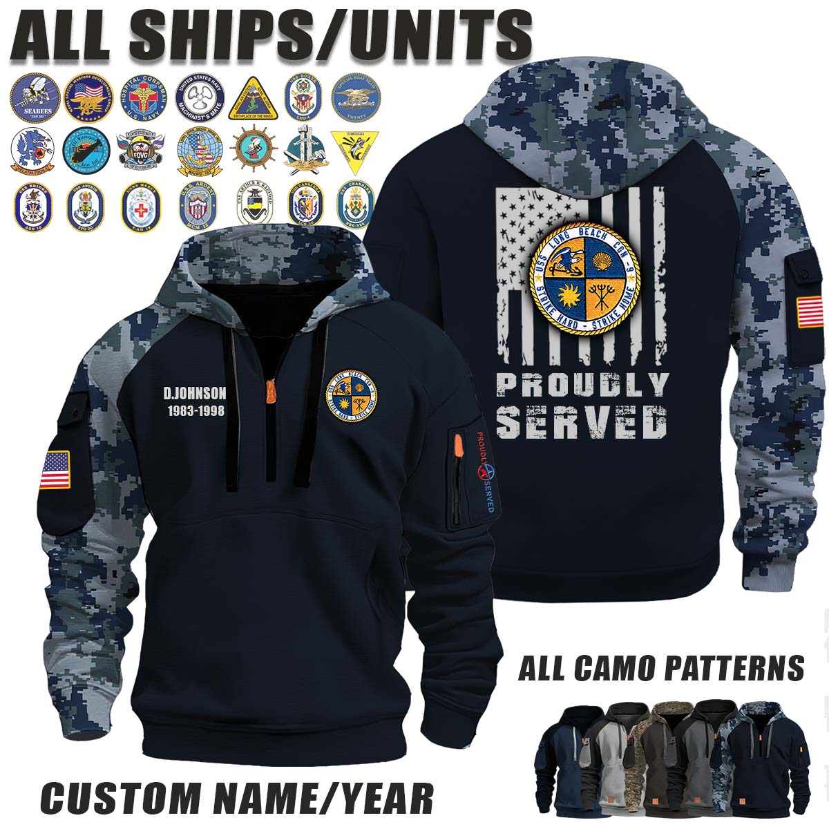USS Long Beach (CGN-9)_Camo Halfzip Hoodie