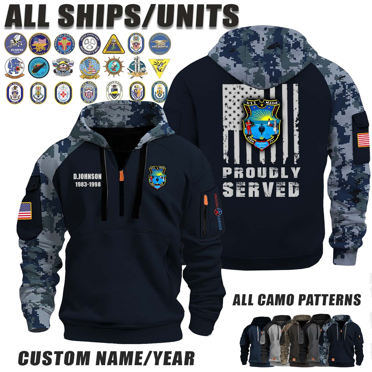 USS Maine (SSBN-741)_Camo Halfzip Hoodie