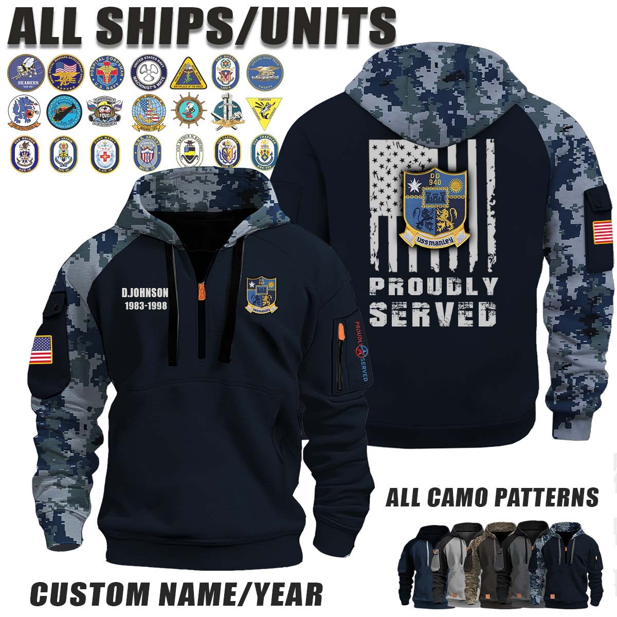 USS Manley (DD-940)_Camo Halfzip Hoodie