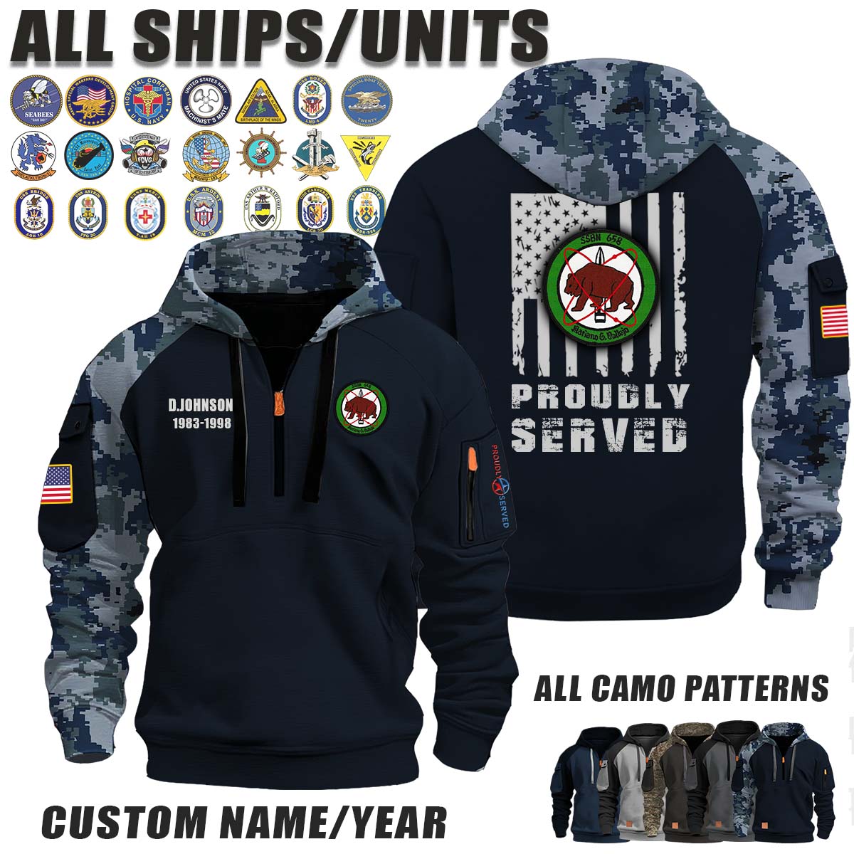 USS Mariano G. Vallejo (SSBN-658)_Camo Halfzip Hoodie