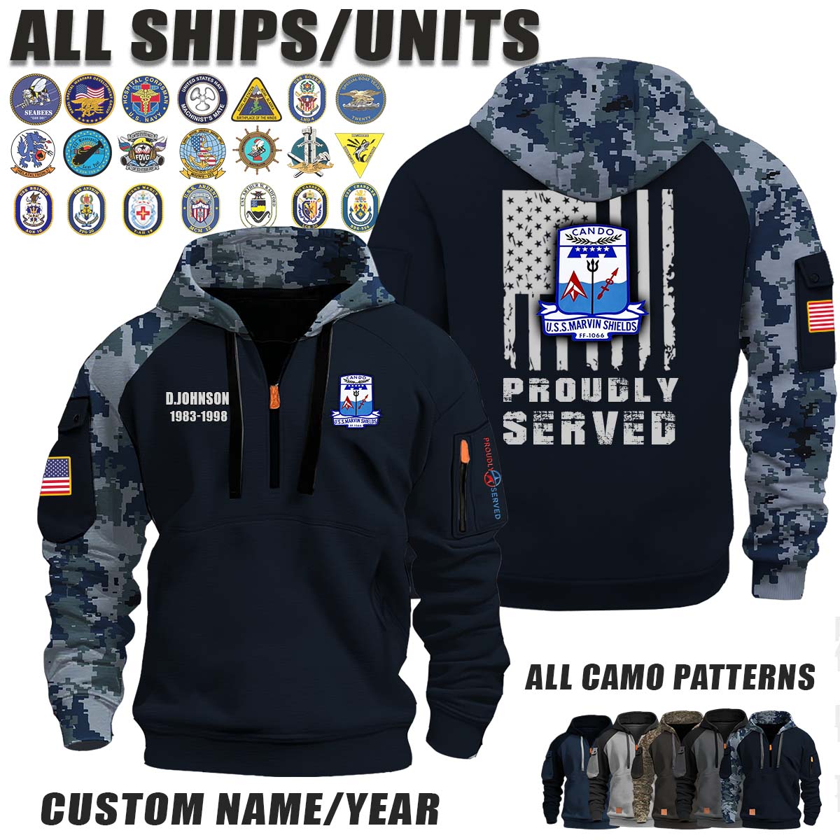 USS Marvin Shields (FF-1066)_Camo Halfzip Hoodie