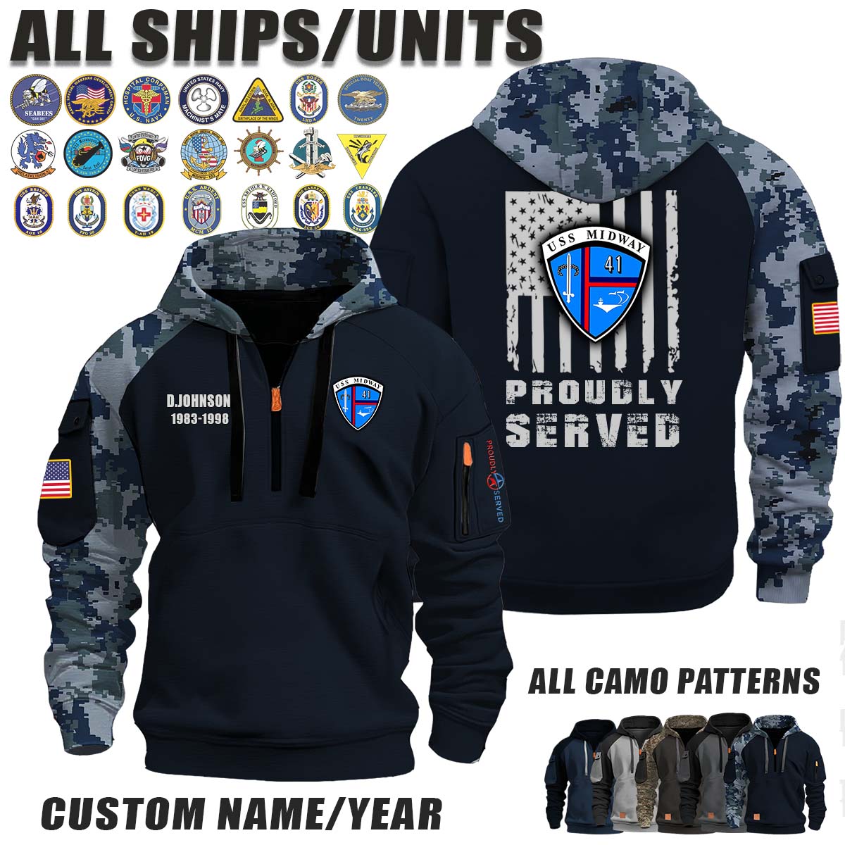 USS Midway (CVA-41)_Camo Halfzip Hoodie