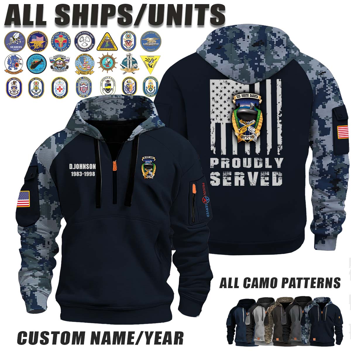 USS North Dakota (SSN-784)_Camo Halfzip Hoodie