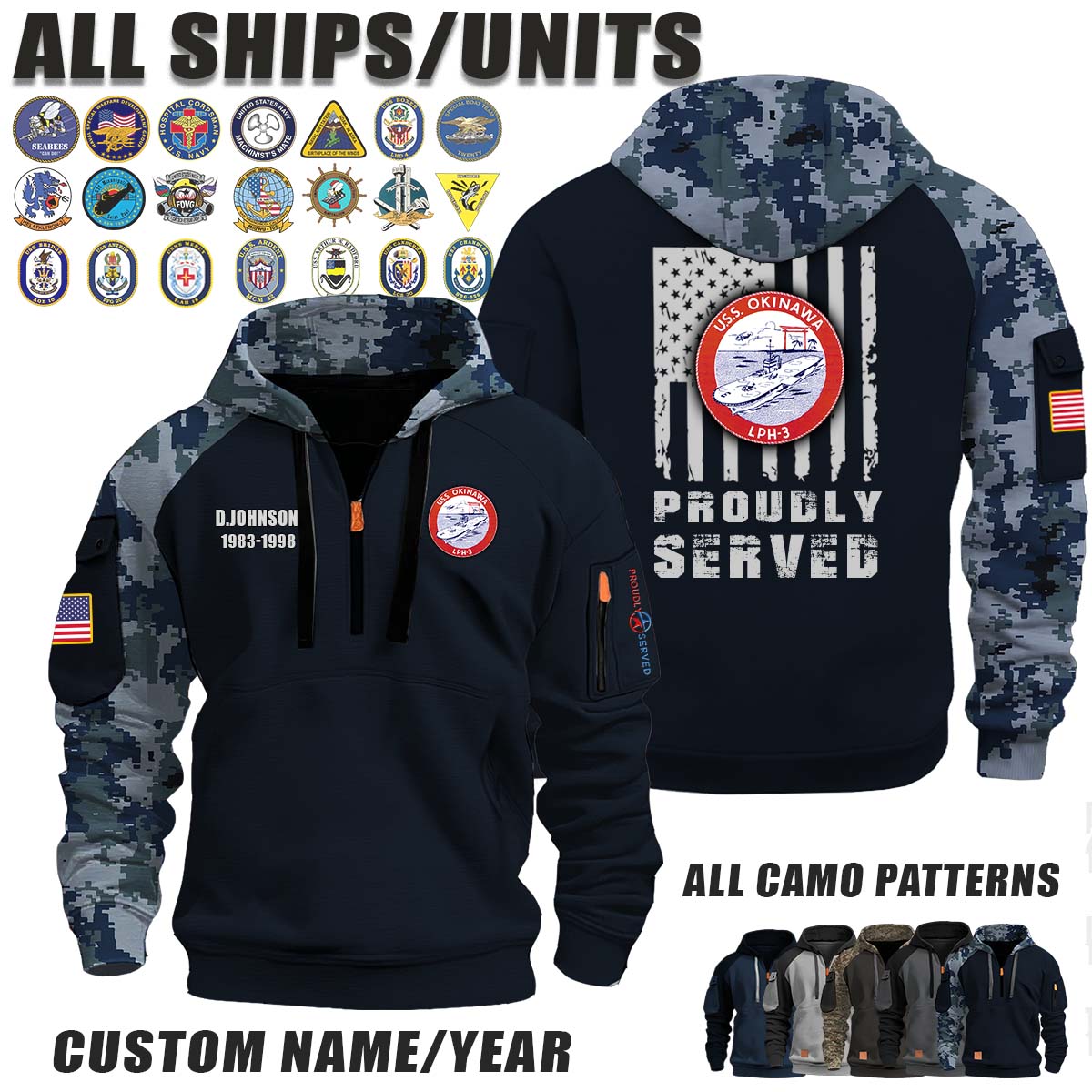 USS Okinawa (LPH-3)_Camo Halfzip Hoodie