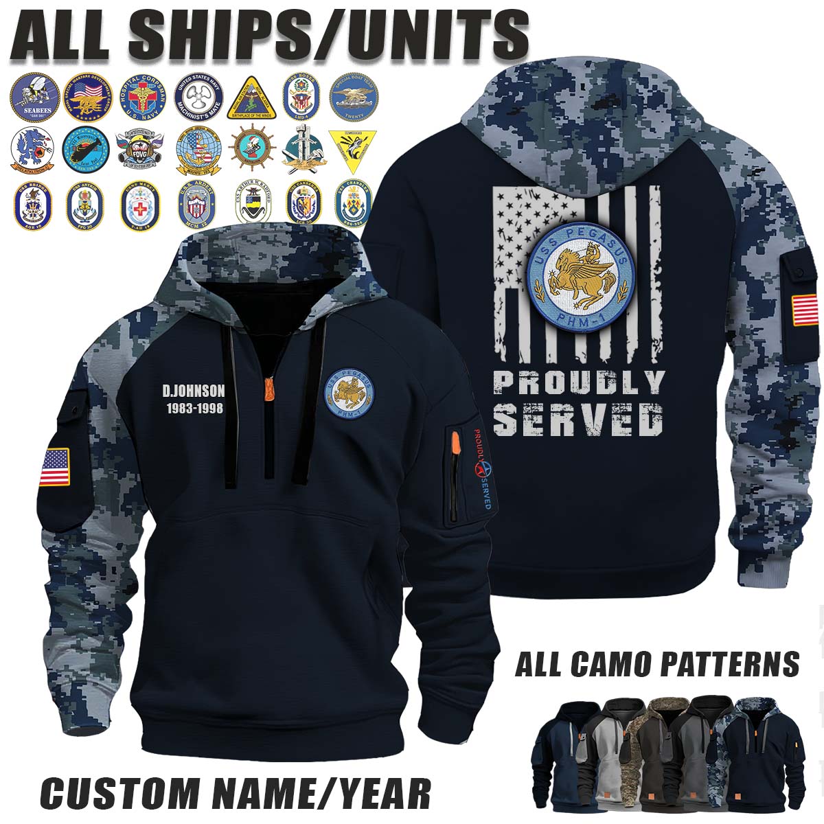 USS Pegasus (PHM-1)_Camo Halfzip Hoodie