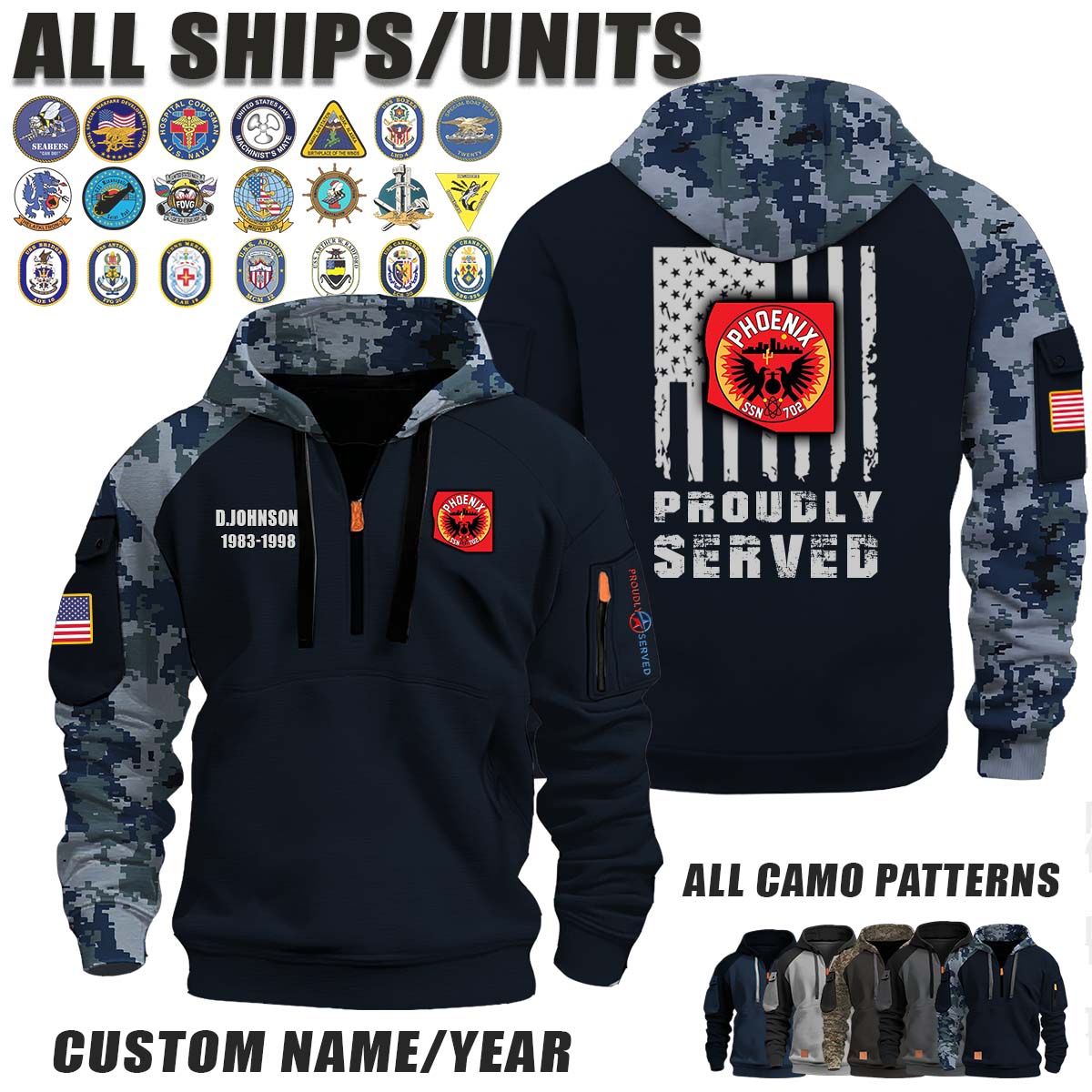 USS PHOENIX (SSN-702)_Camo Halfzip Hoodie