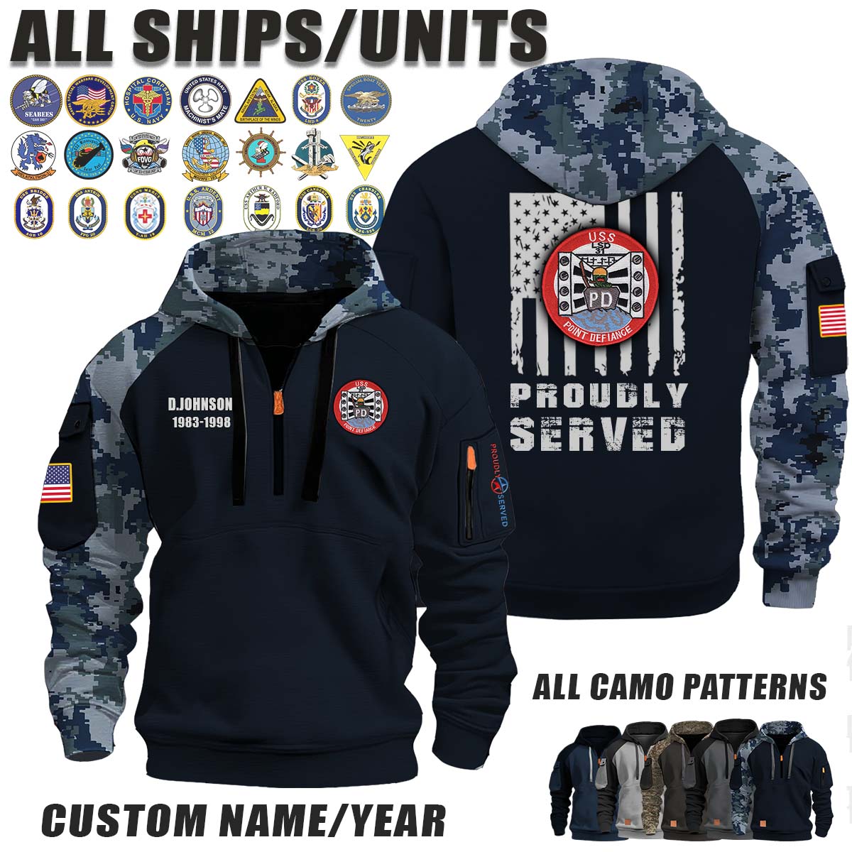 USS Point Defiance (LSD-31)_Camo Halfzip Hoodie