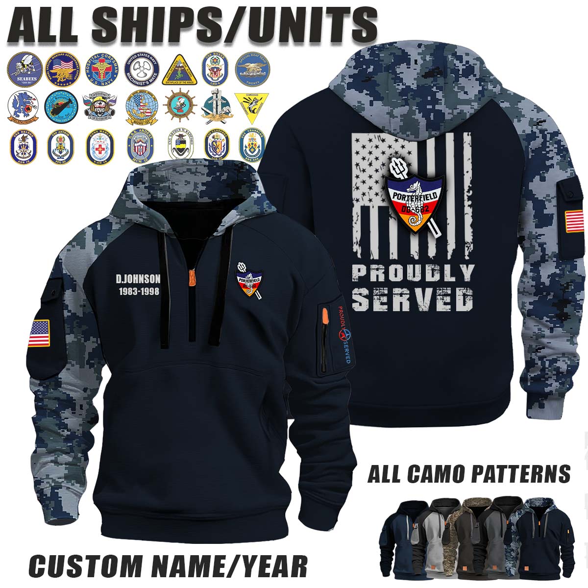 USS Porterfield (DD-682)_Camo Halfzip Hoodie