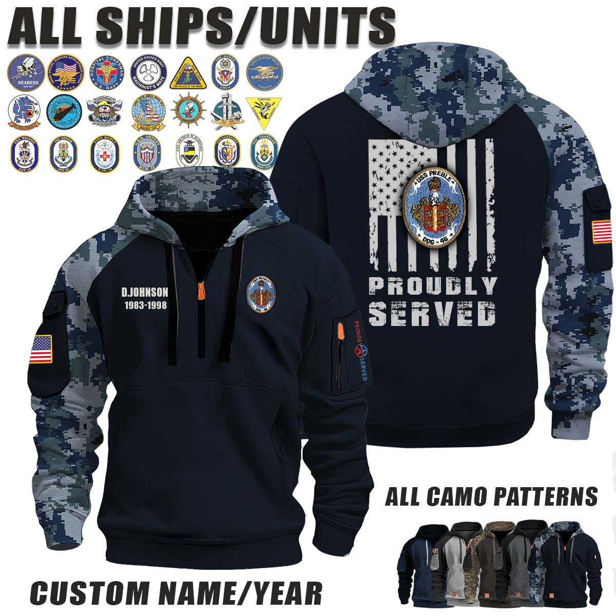 USS Preble (DDG-46)_Camo Halfzip Hoodie