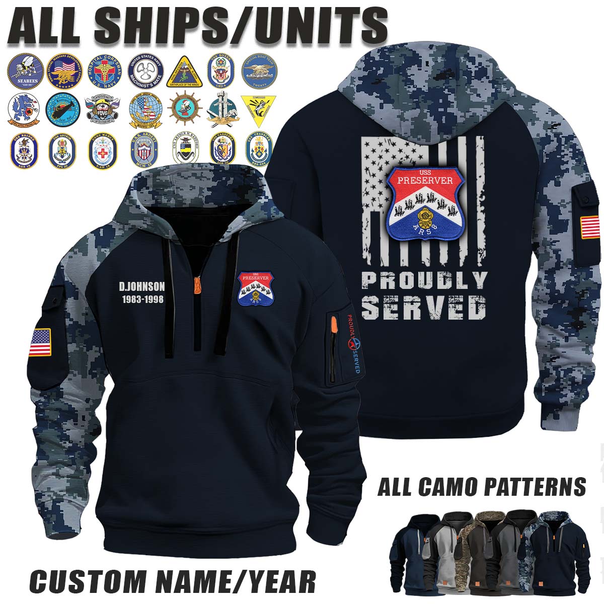 USS Preserver (ARS-8)_Camo Halfzip Hoodie