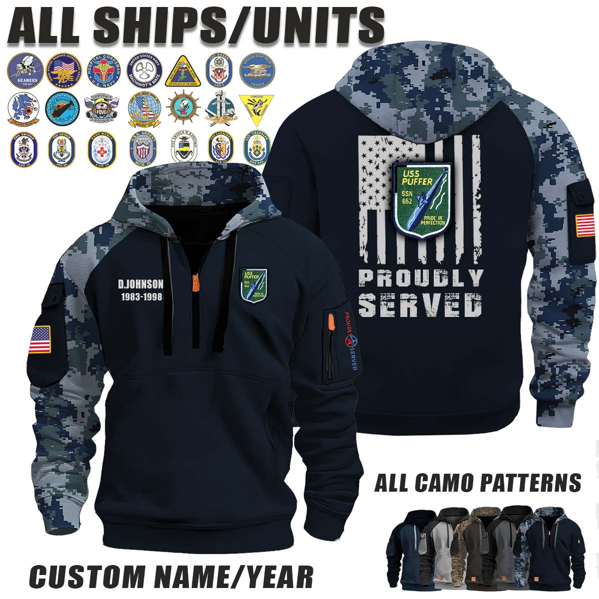 USS Puffer (SSN-652)_Camo Halfzip Hoodie