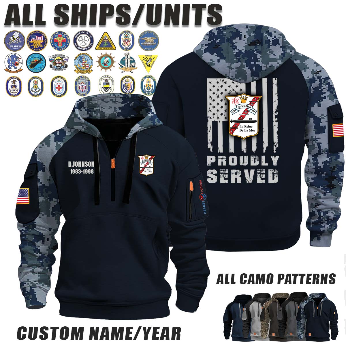 USS Queenfish (SSN-651)_Camo Halfzip Hoodie