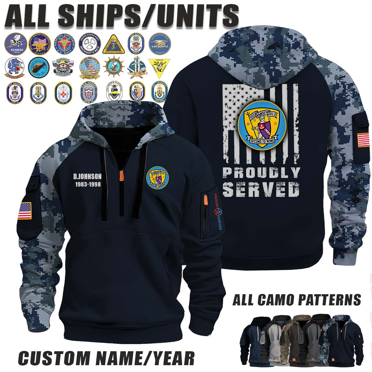 USS Ramsey (FFG-2)_Camo Halfzip Hoodie