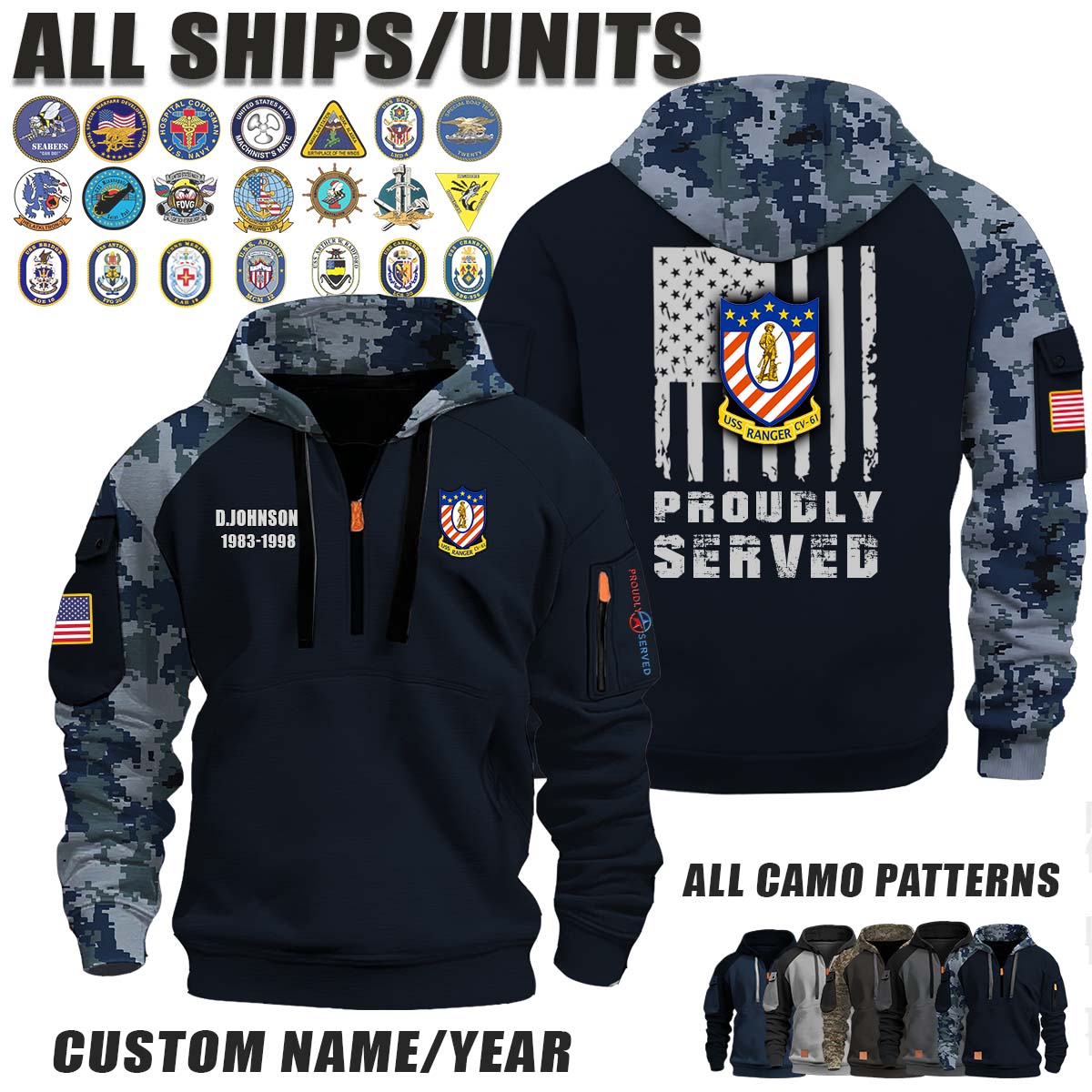 USS Ranger (CV-61)_Camo Halfzip Hoodie