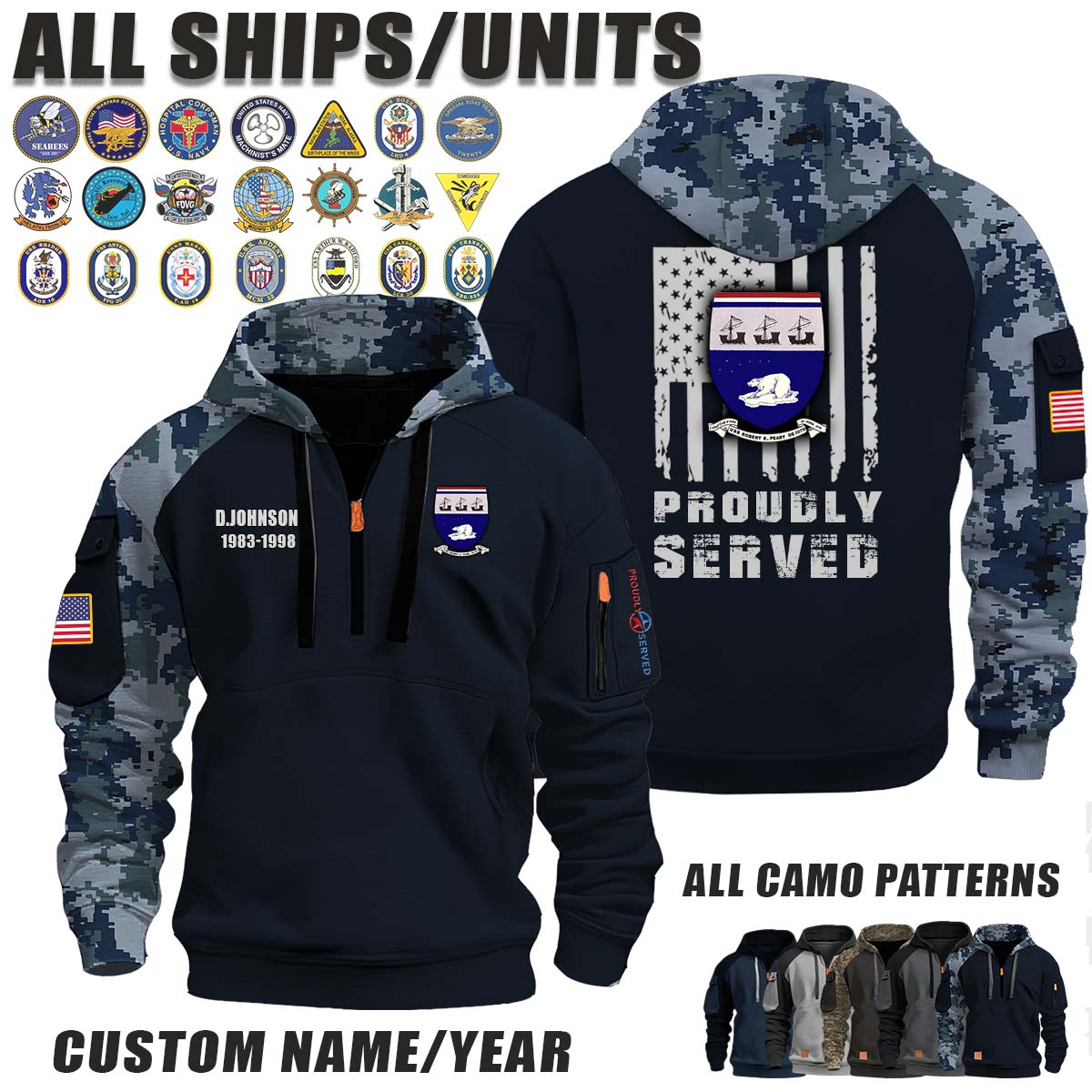 USS Robert E Peary (FF-1073)_Camo Halfzip Hoodie