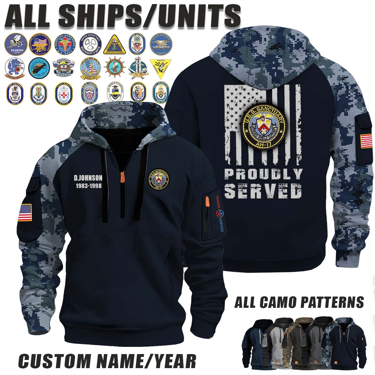 USS Sanctuary  (AH-17)_Camo Halfzip Hoodie