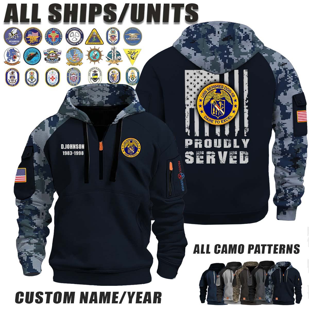 USS Semmes (DDG-18)_Camo Halfzip Hoodie