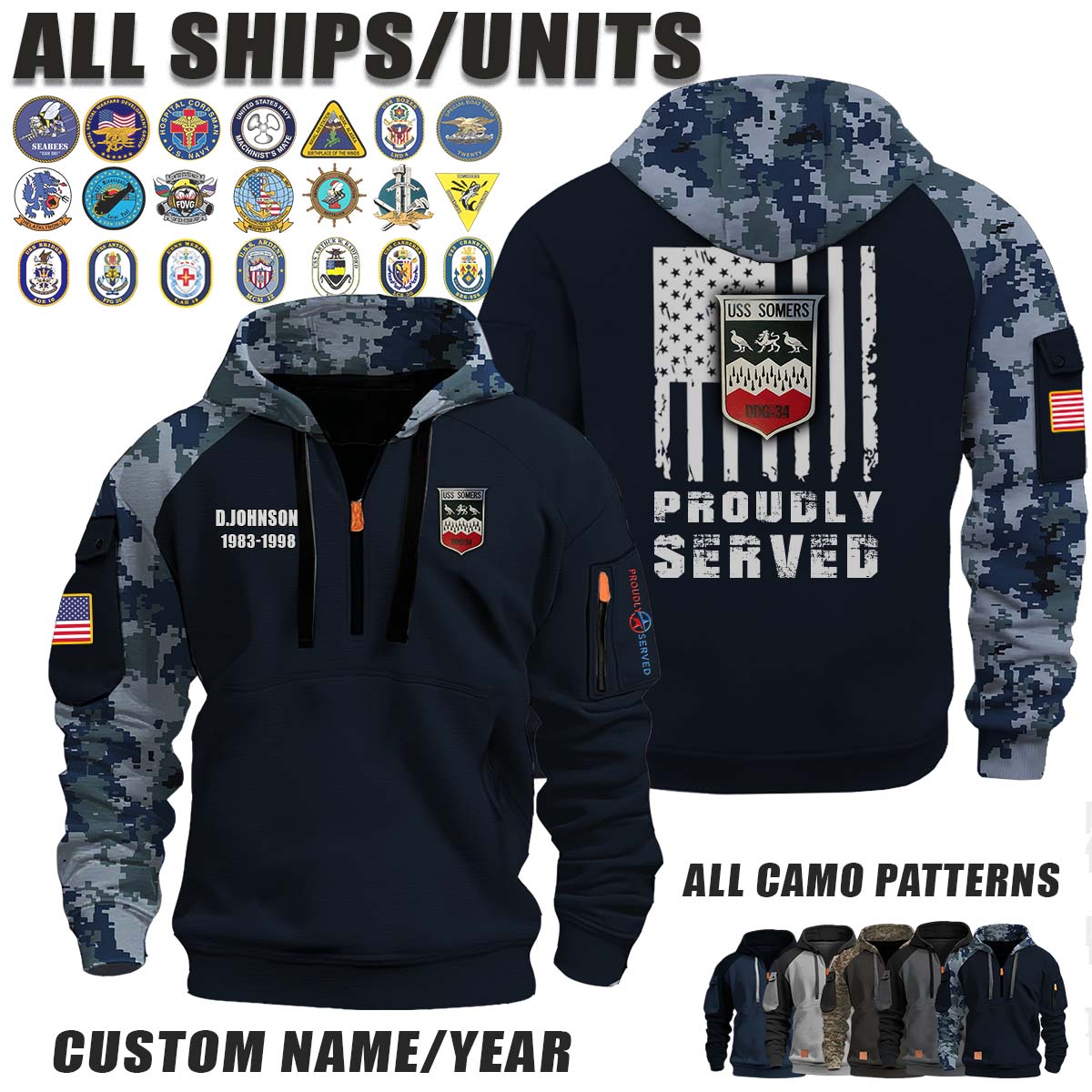 USS Somers (DDG-34)_Camo Halfzip Hoodie