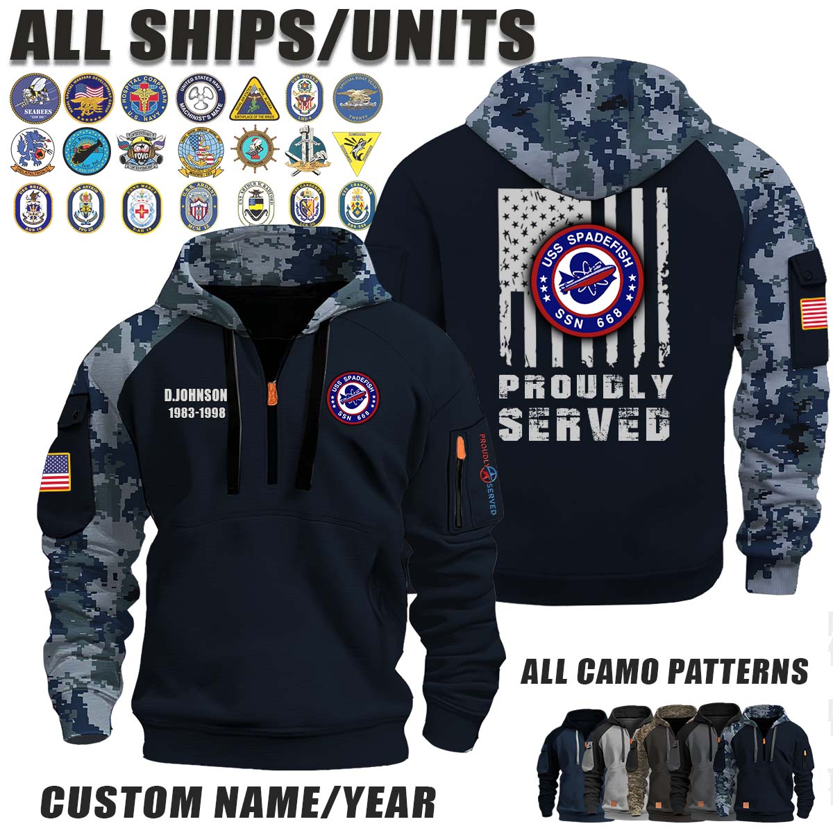 USS Spadefish (SSN-668)_Camo Halfzip Hoodie