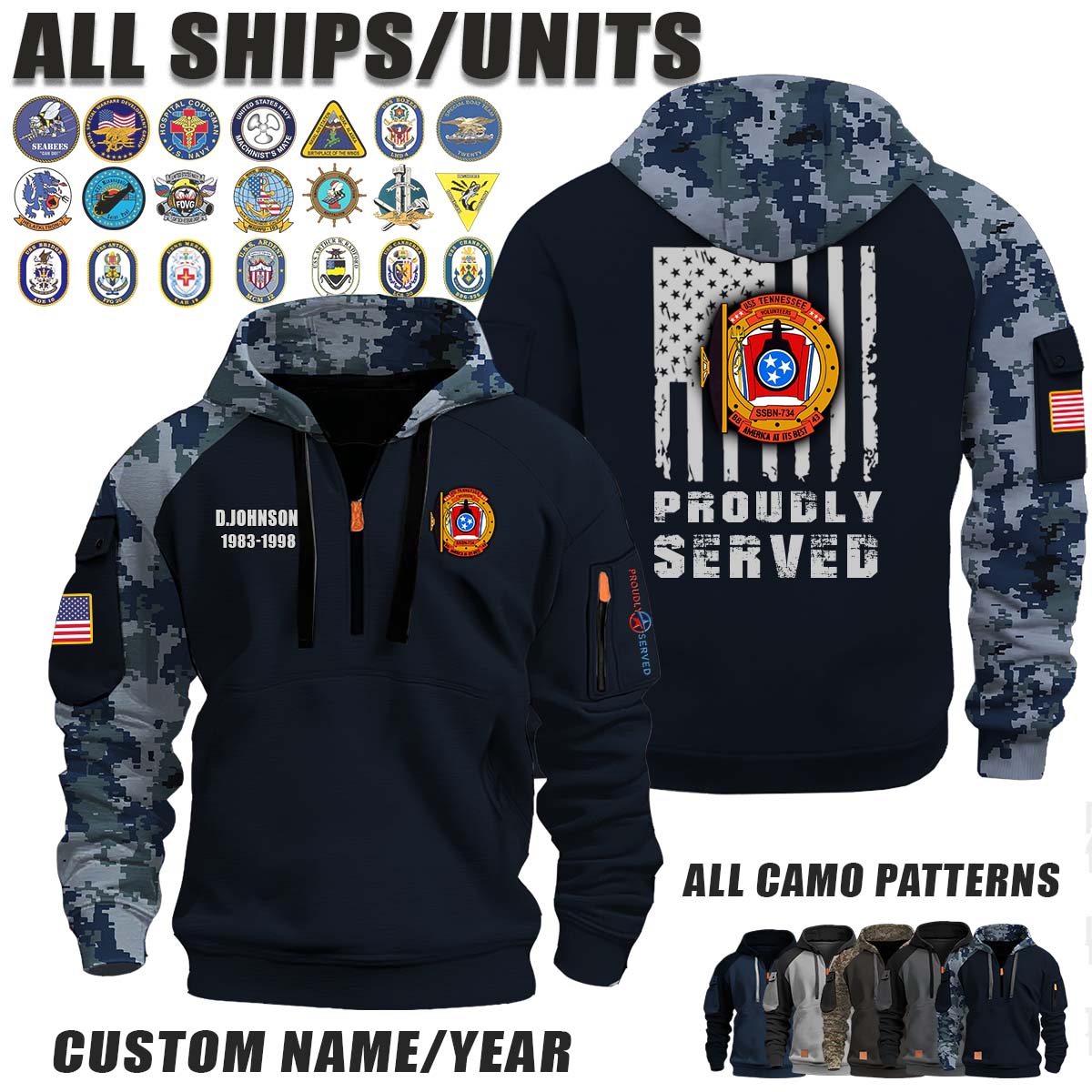 USS Tennessee (SSBN-734)_Camo Halfzip Hoodie