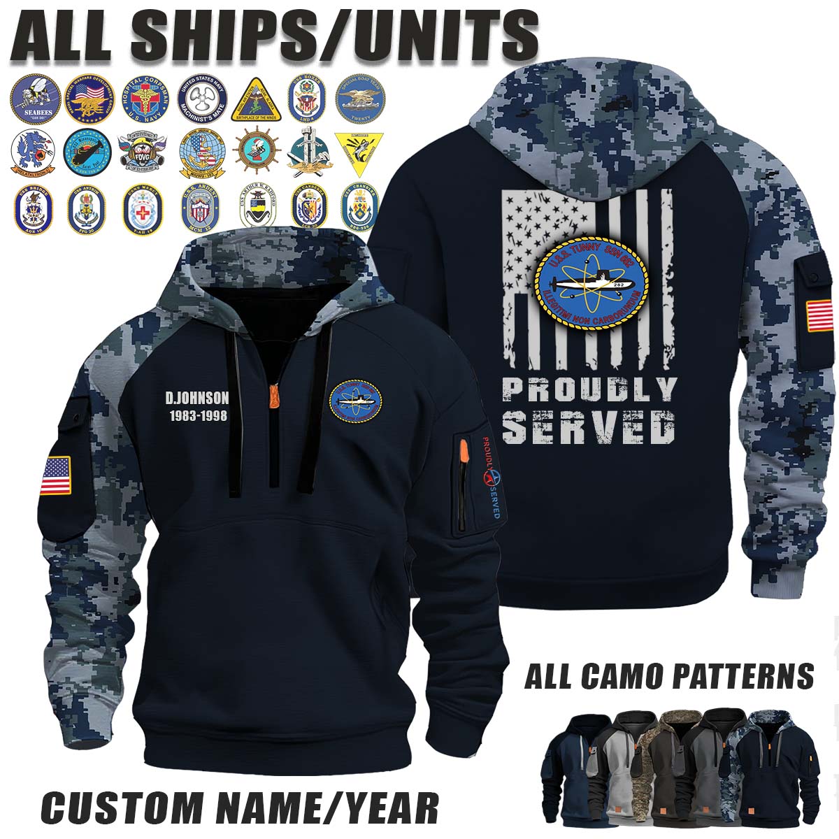 USS Tunny (SSN-682)_Camo Halfzip Hoodie