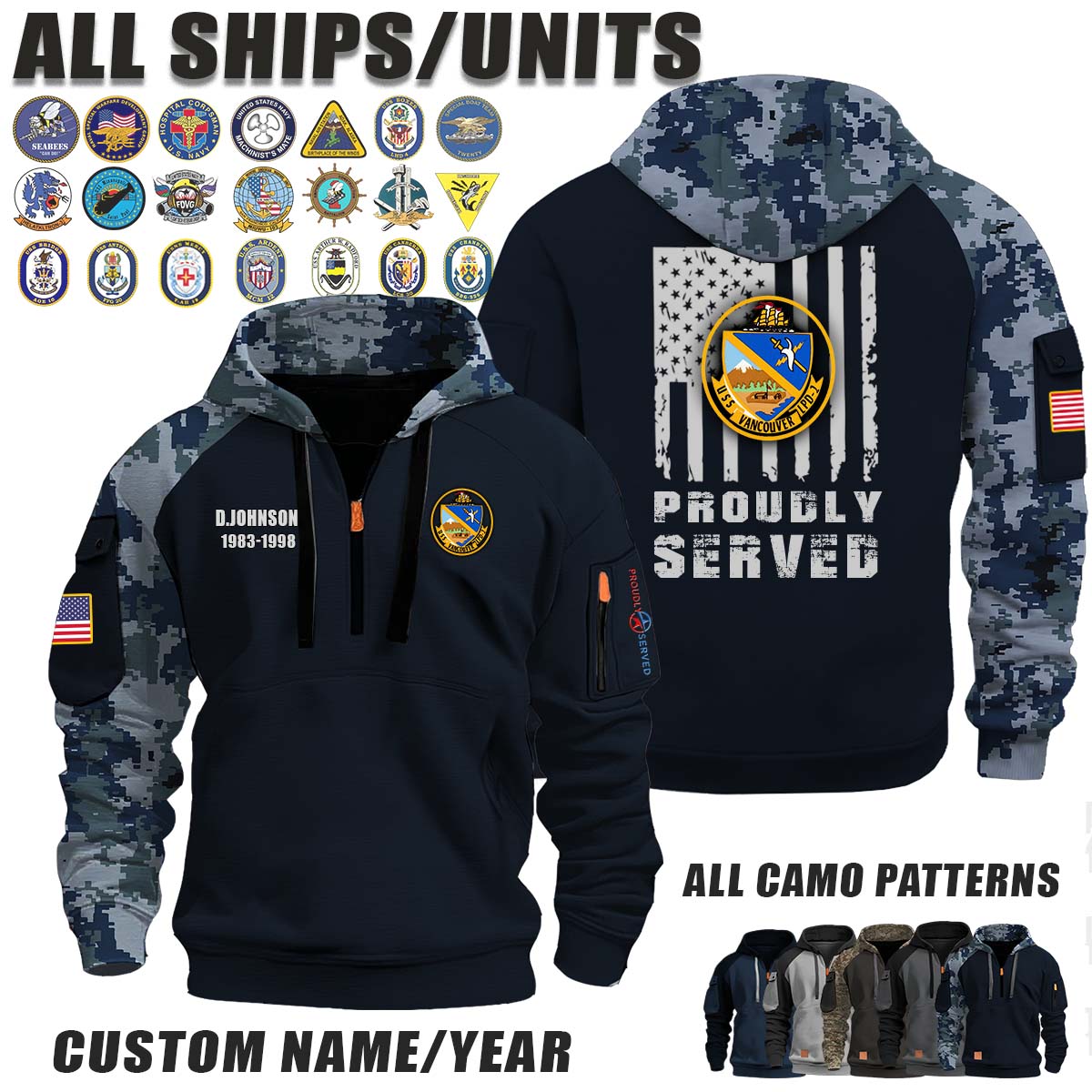 USS Vancouver (LPD-2)_Camo Halfzip Hoodie