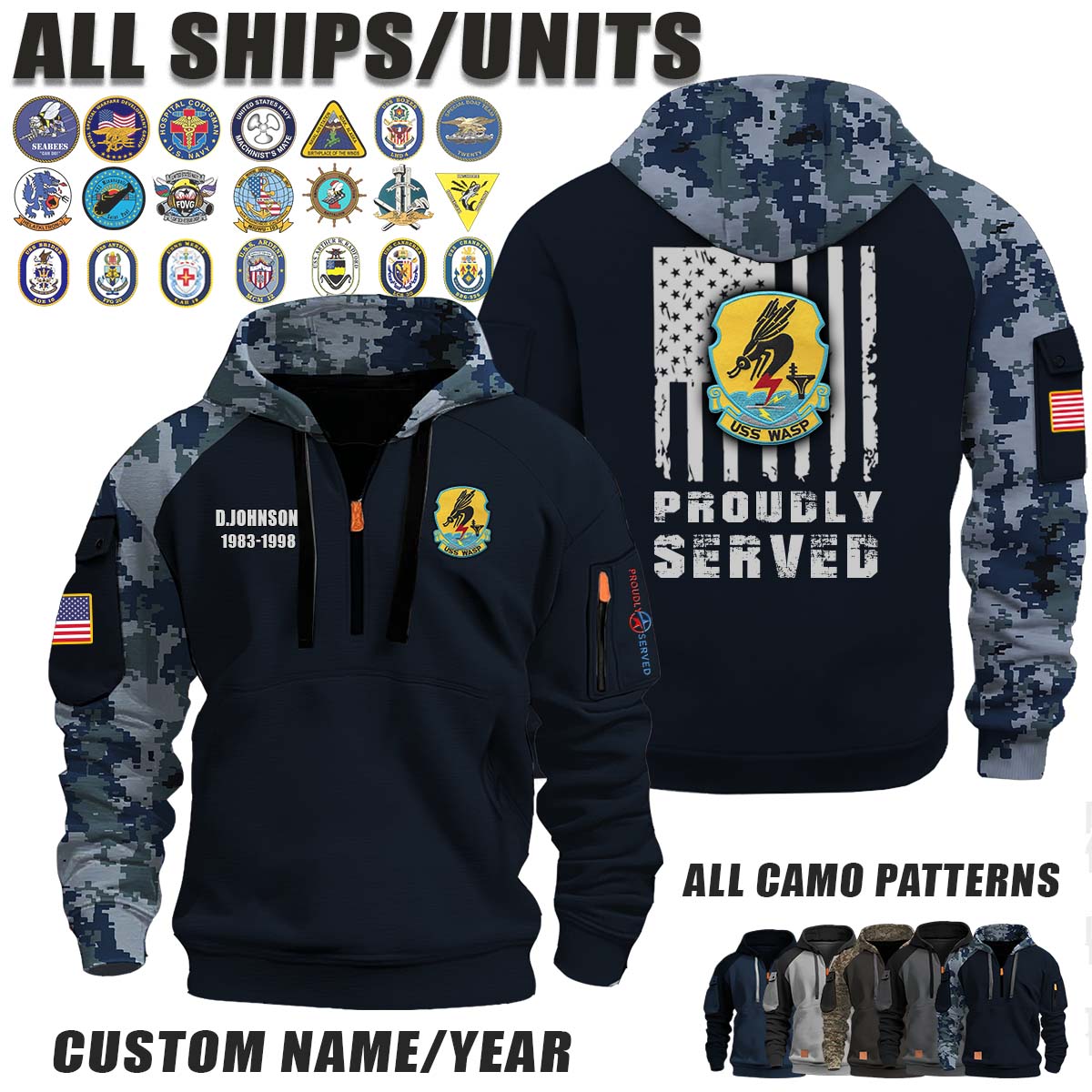 USS Wasp (CV-18)_Camo Halfzip Hoodie