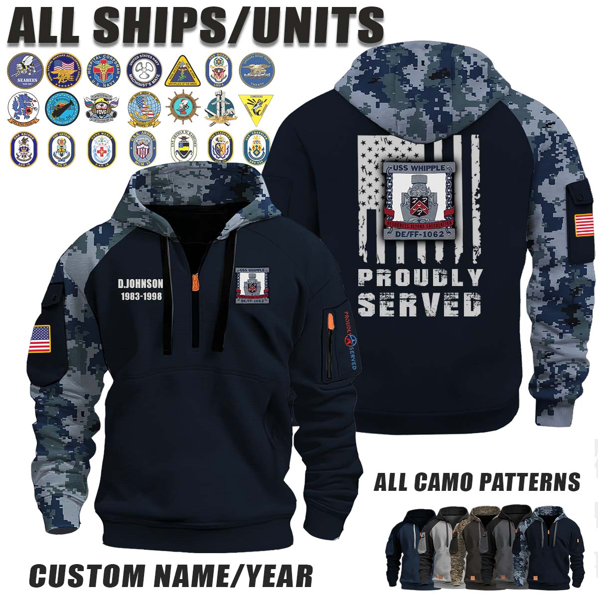 USS Whipple (DE_FF-1062)_Camo Halfzip Hoodie