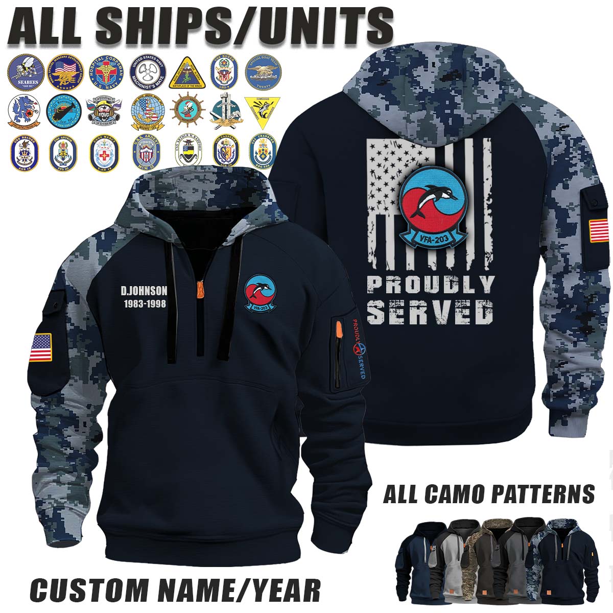 VFA-203 Blue Dolphins_Camo Halfzip Hoodie