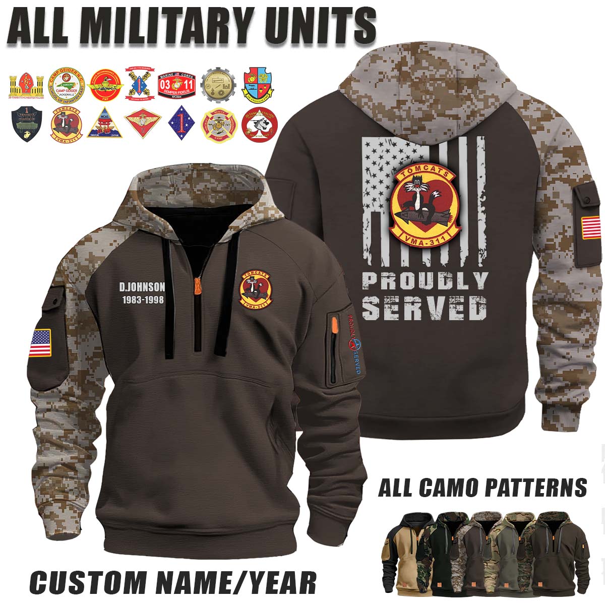 VMA-311 Tomcats_Camo Halfzip Hoodie