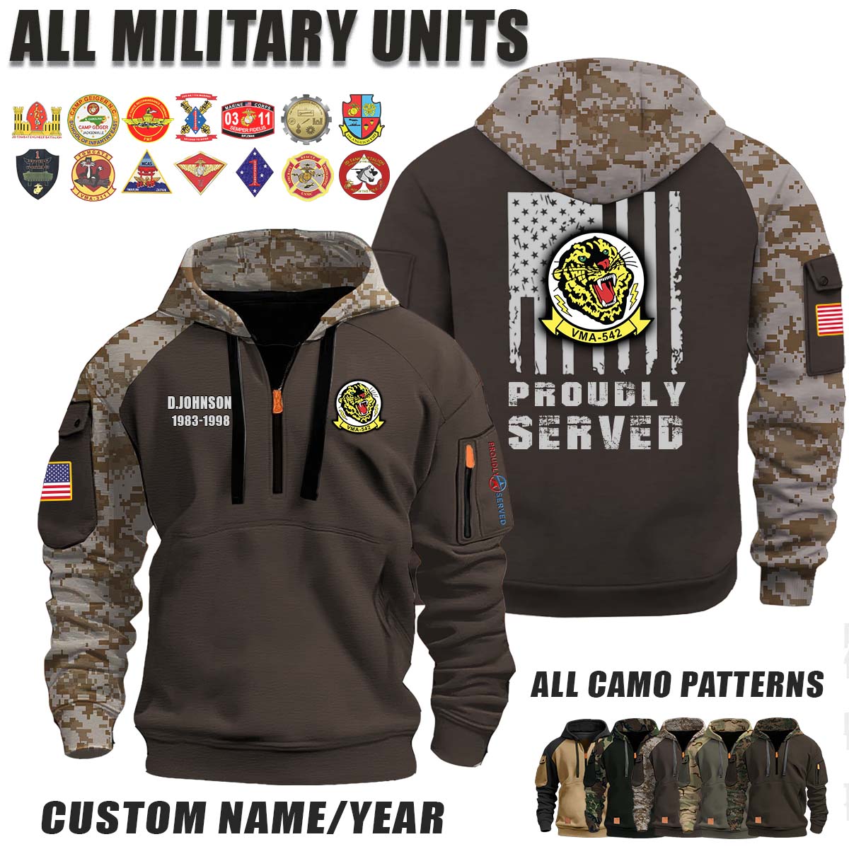 VMA-542 Tigers_Camo Halfzip Hoodie
