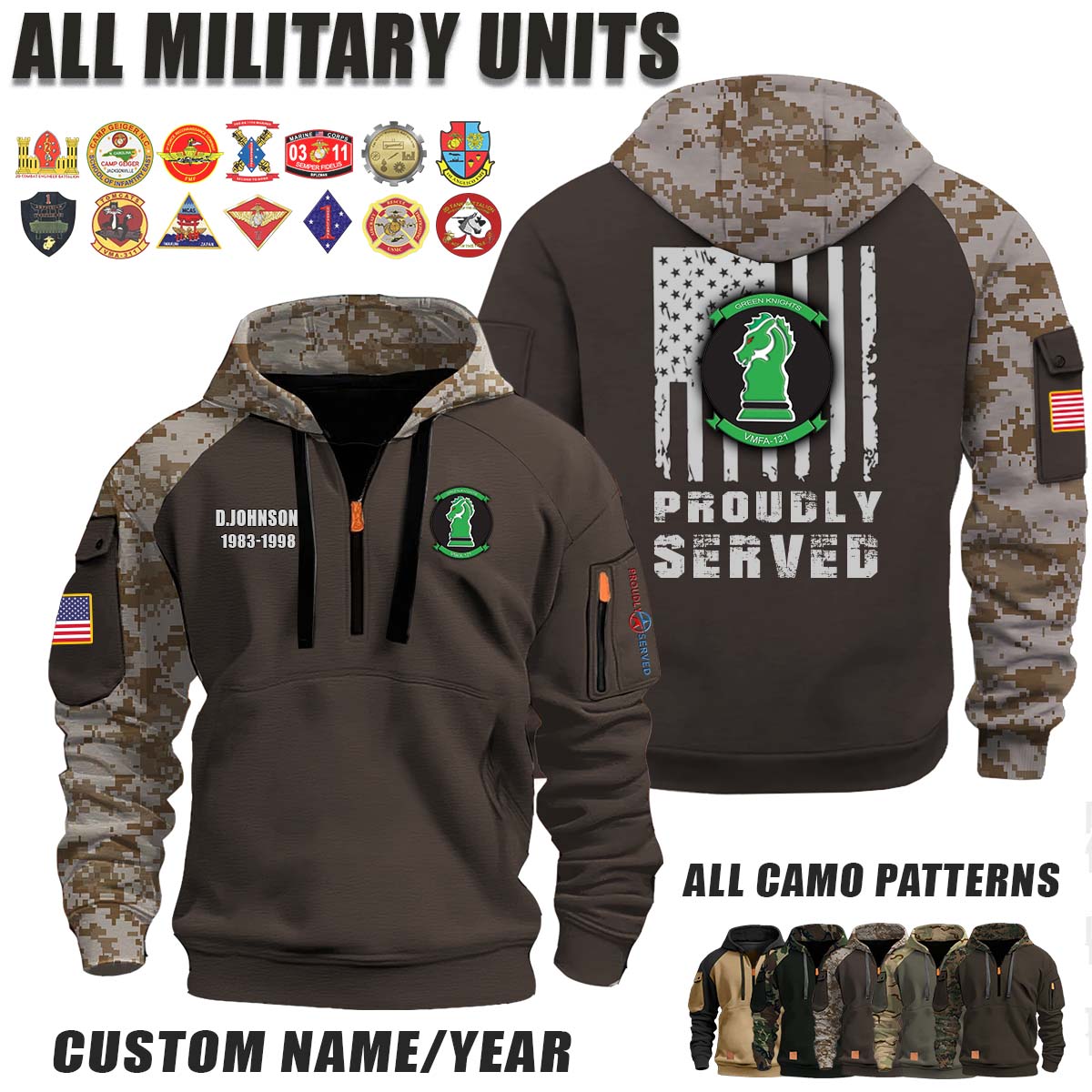 VMFA-121 Green Knights_Camo Halfzip Hoodie